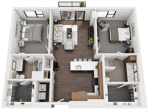 Floor plan for 2 beds, 2 baths, 1331 sqft